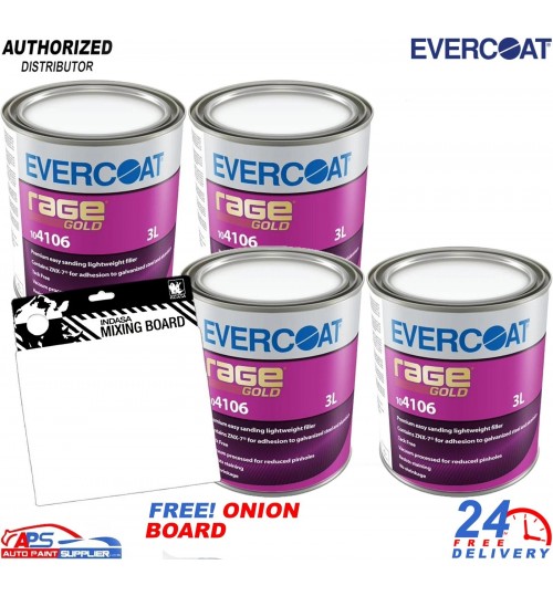 4X Evercoat 104106 Rage Gold Body Filler 3L With FOC indasa onion board
